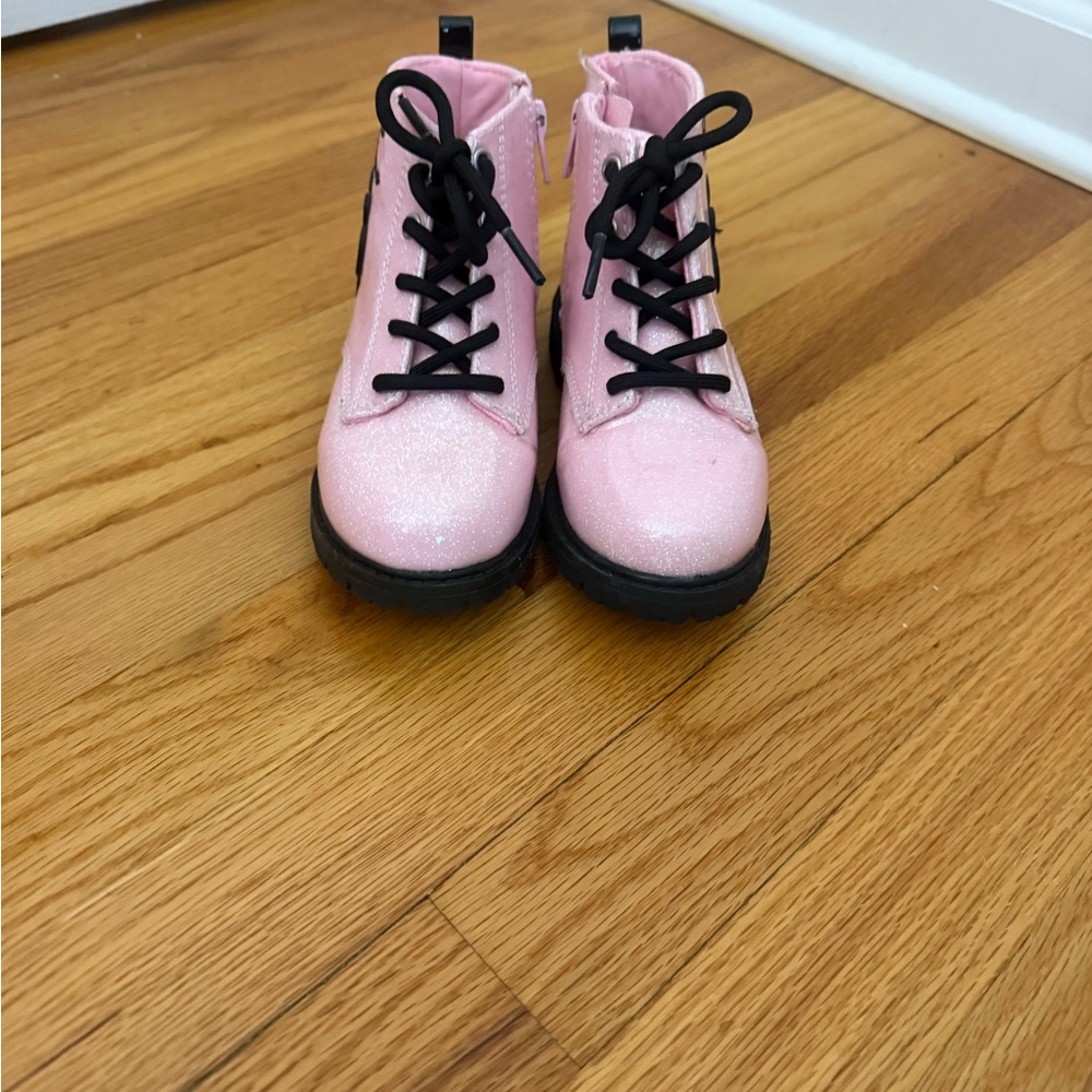 Sparkly Pink Kids Boots with Black Laces